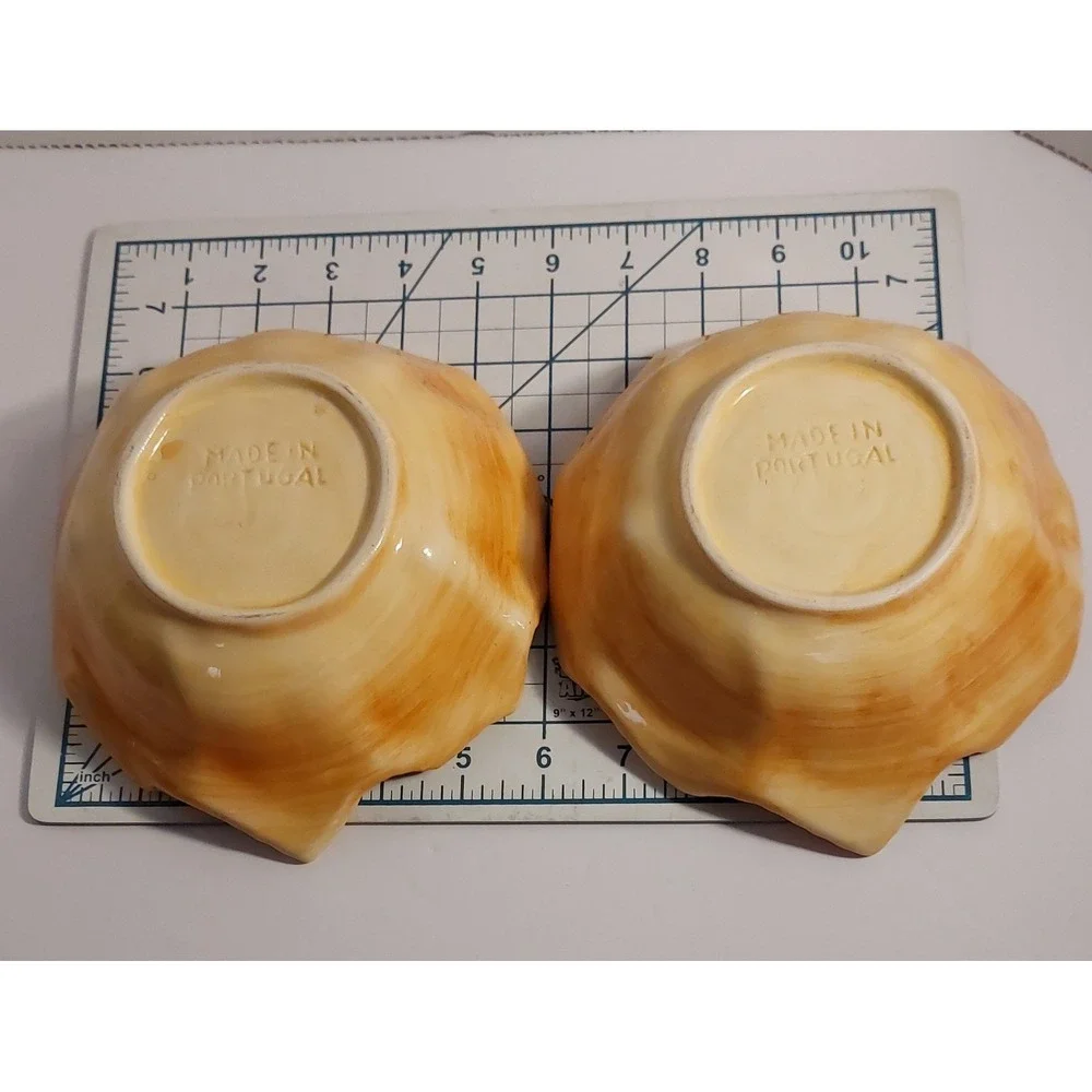 Set Of 2 Vtg Ceramic Leaf Bowl Candy Dish Portugal Yellow 2